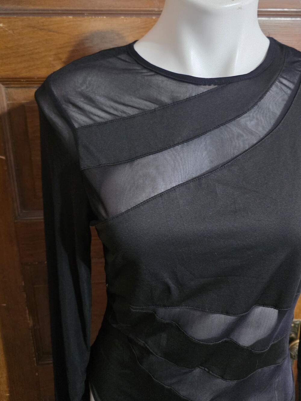 Milumia Long Sleeve Mesh Bodysuit Black Size L - Picture 9 of 15